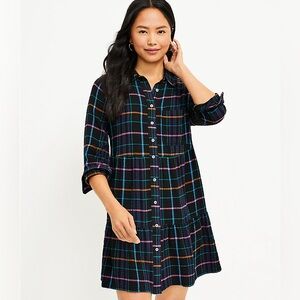 NWT Plaid Tiered Pocket Shirtdress